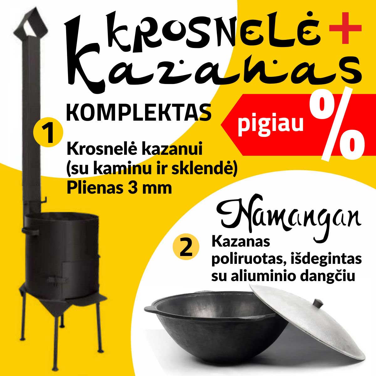Komplektas: Krosnelė kazanui 3mm + Uzbekiškas kazanas 12L