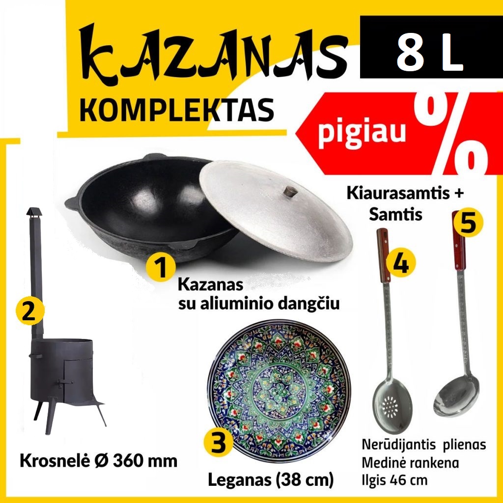 Komplektas: Krosnelė - Kazanas 8L - Leganas - Samtis - Kiaurasamtis
