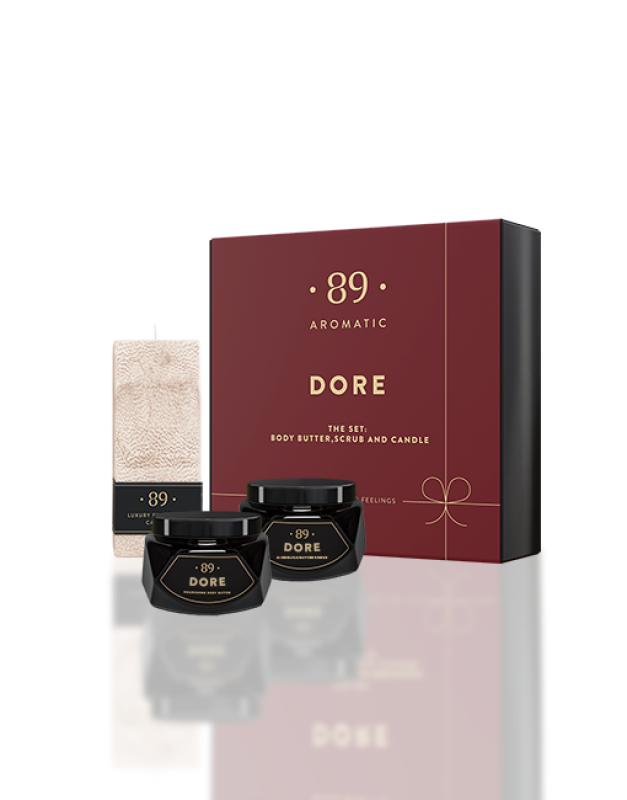 Majesty Elite Kūno šveitiklis, sviestas ir palmių vaško žvakė Rinkinys Aromatic89