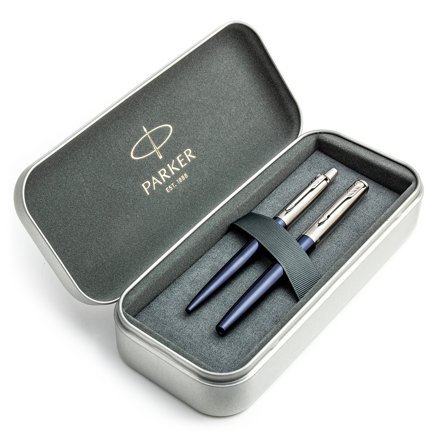 Parker Jotter Royal Blue CT plunksnakočio ir rašiklio rinkinys metalinėje dėžutėje