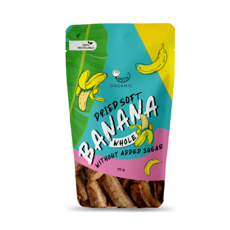 Ekologiški džiovinti minkšti bananai AMRITA, 70 g
