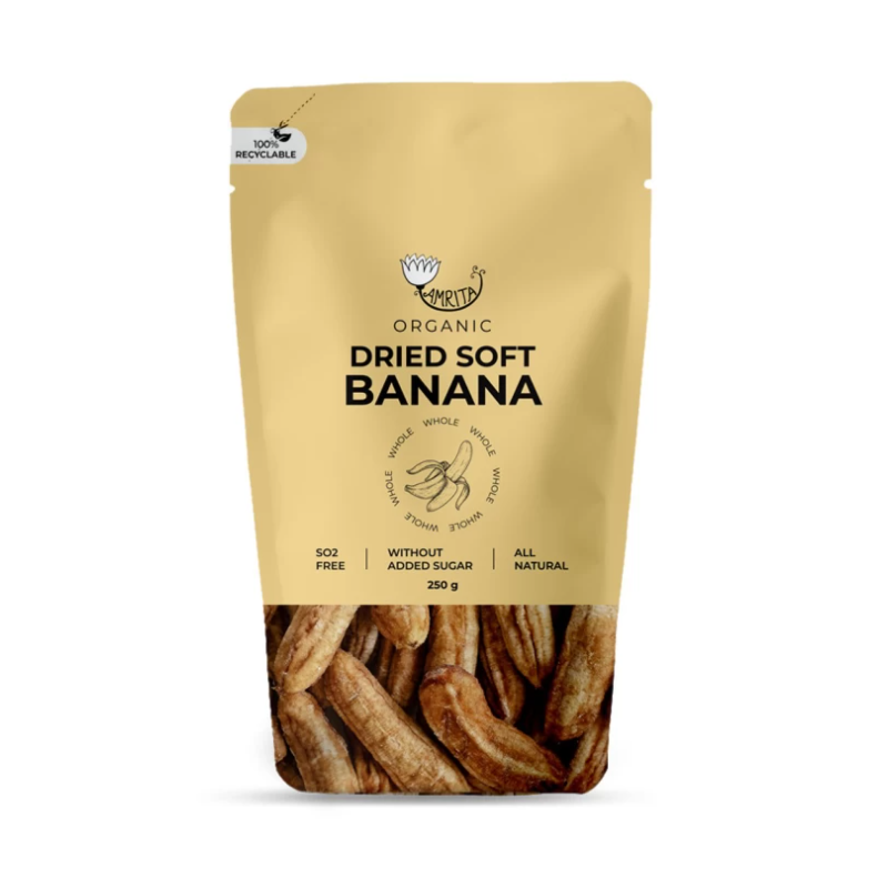 Ekologiški džiovinti minkšti bananai AMRITA 250 g