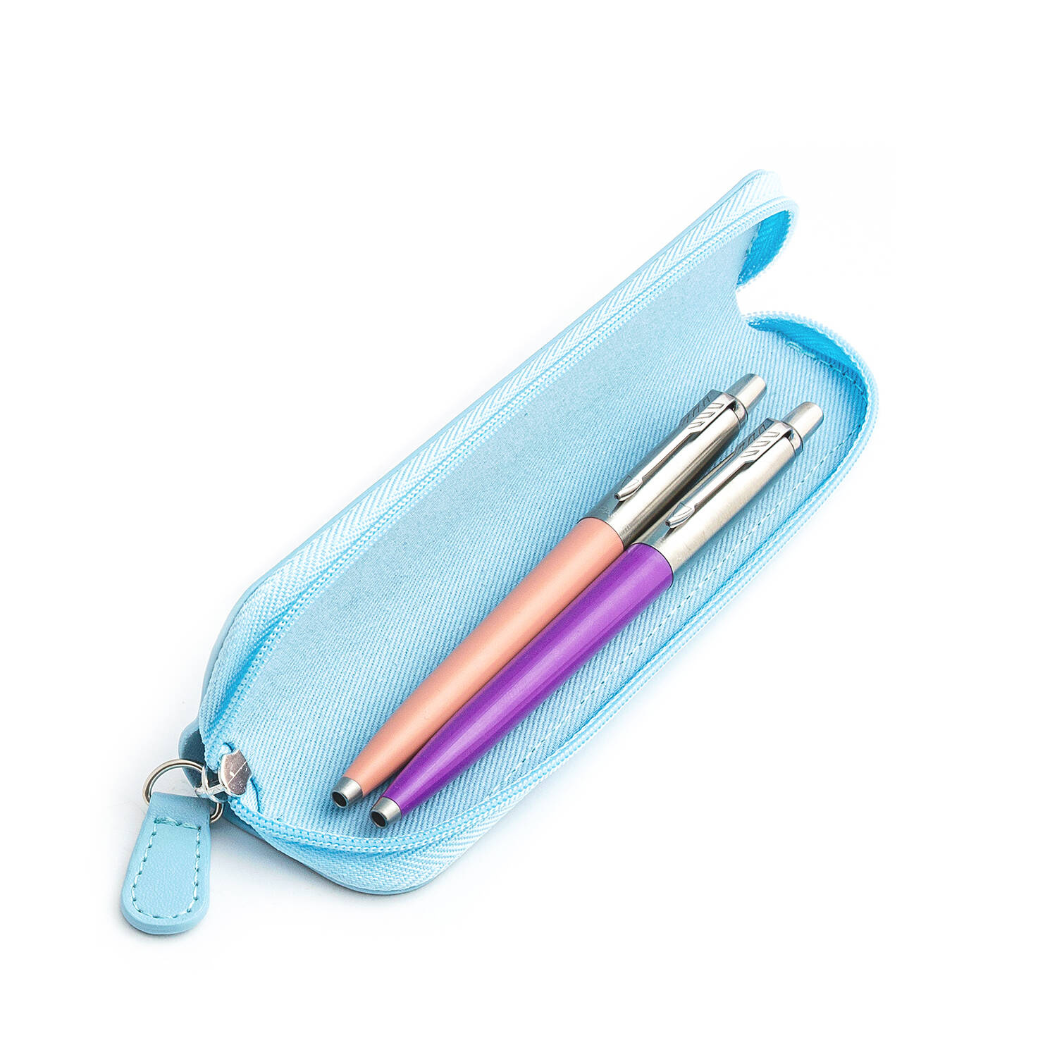 Parker Jotter Originals Powder Pink ir Purple Tušinukų dovanų rinkinys su mėlynu dėklu