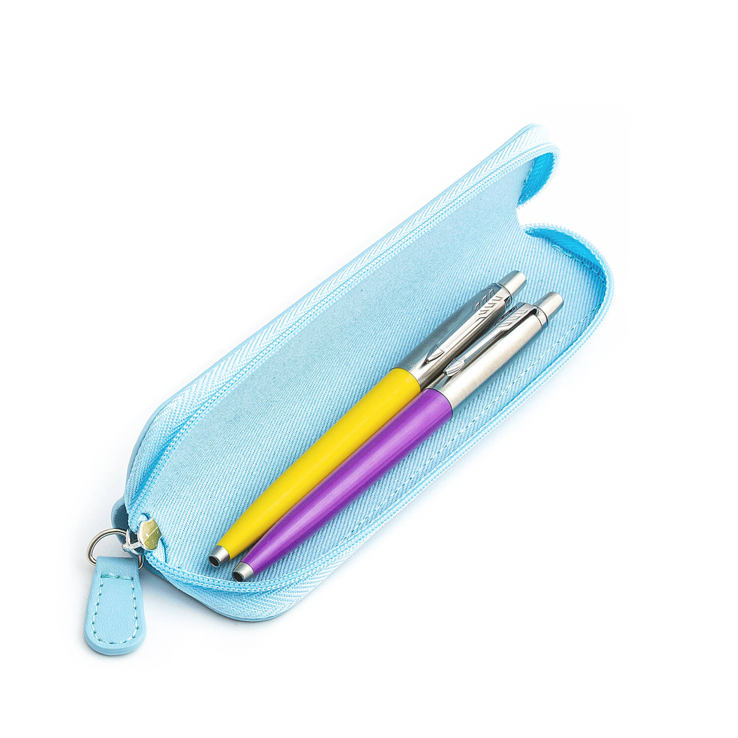 Parker Jotter Originals Sunshine Yellow ir Purple Tušinukų dovanų rinkinys su mėlynu dėklu