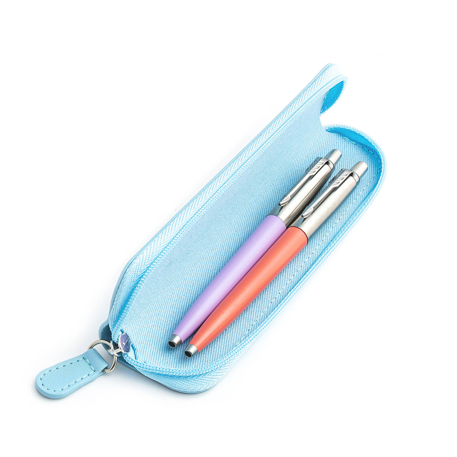 Parker Jotter Originals Lilac ir Coral Tušinukų dovanų rinkinys su mėlynu dėklu