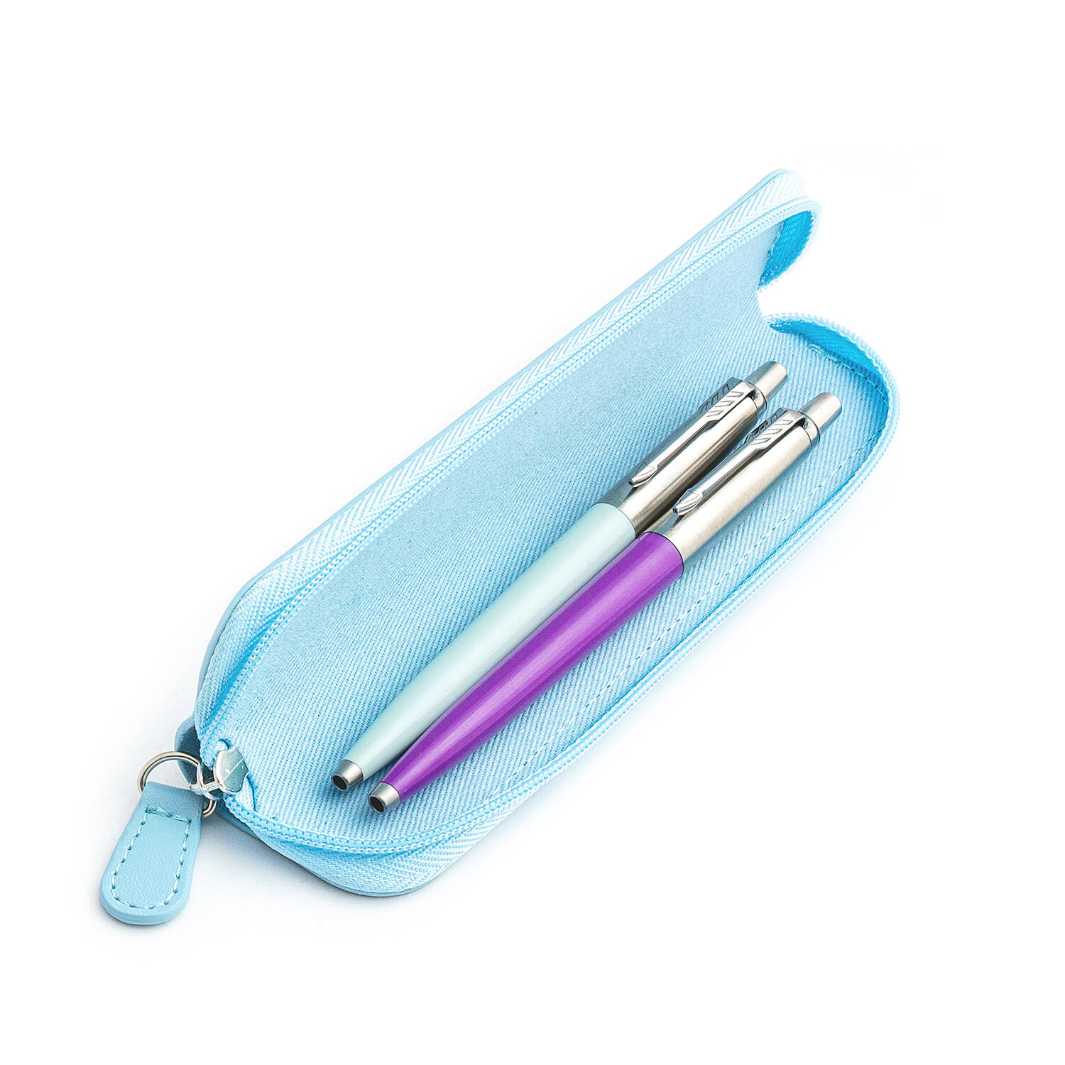 Parker Jotter Originals Pastel Blue ir Purple Tušinukų dovanų rinkinys su mėlynu dėklu