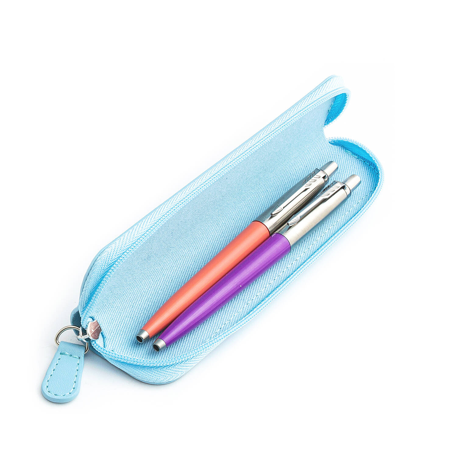 Parker Jotter Originals Coral ir Purple Tušinukų rinkinys su mėlynu dėklu