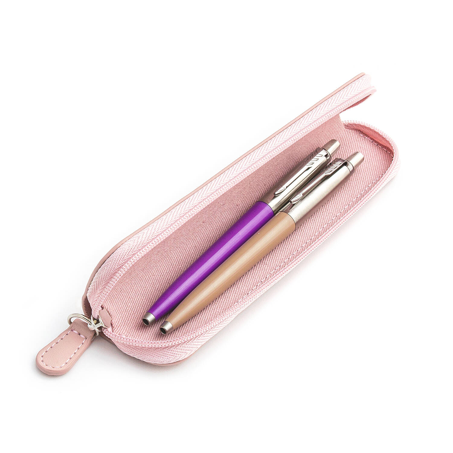Parker Jotter Originals Purple ir Brown Latte Tušinukų dovanų rinkinys su rausvu dėklu