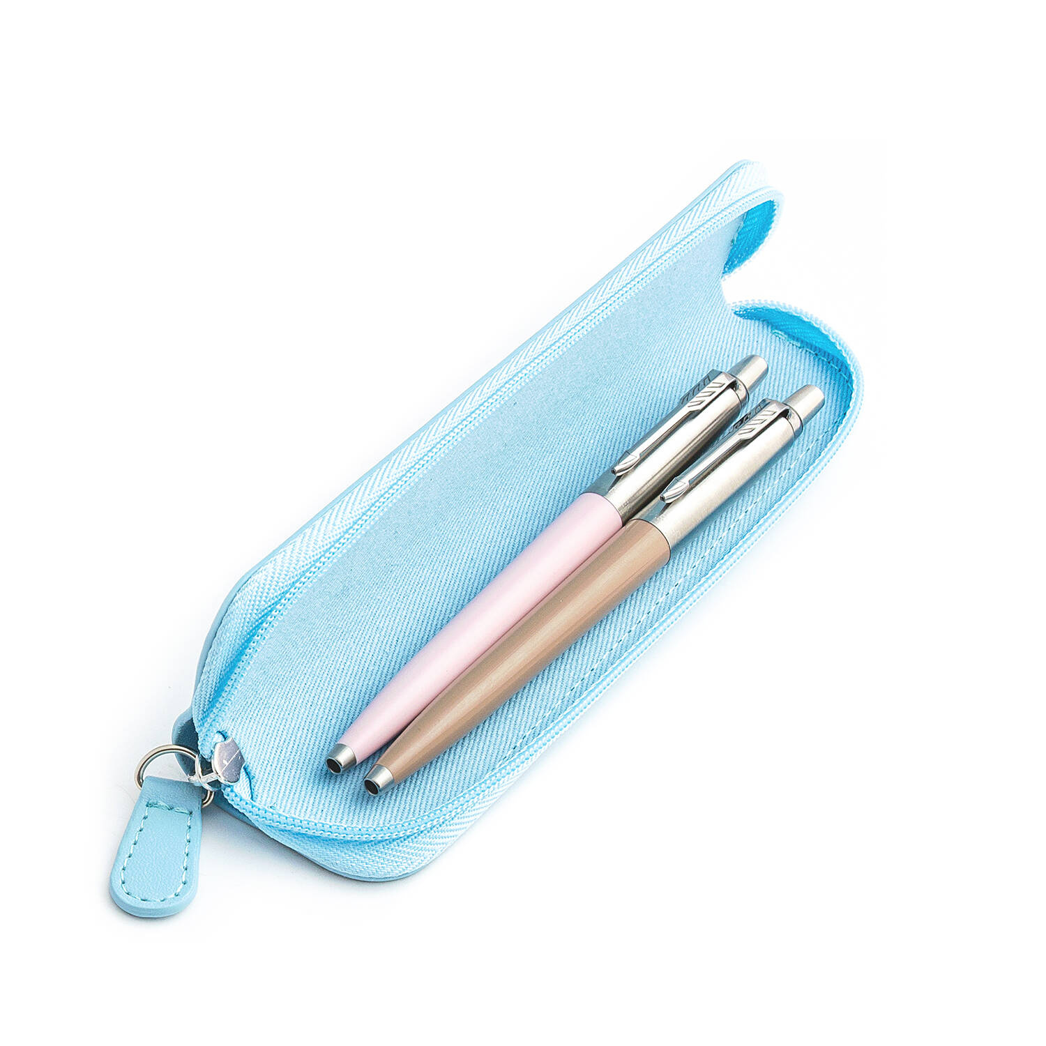 Parker Jotter Originals Pink ir Beige Tušinukų dovanų rinkinys su mėlynu dėklu