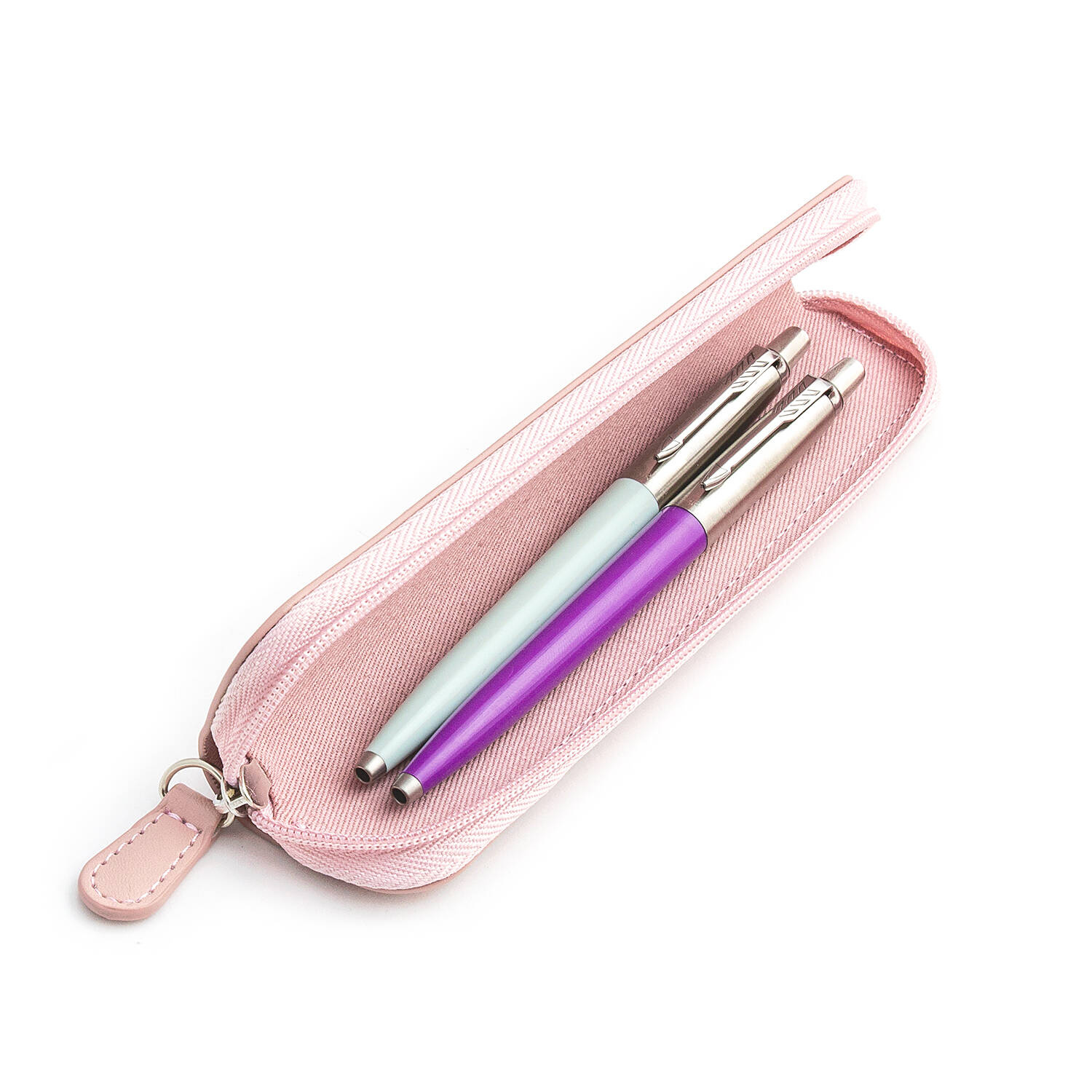 Parker Jotter Originals Pastel Blue ir Purple Tušinukų dovanų rinkinys su rausvu dėklu