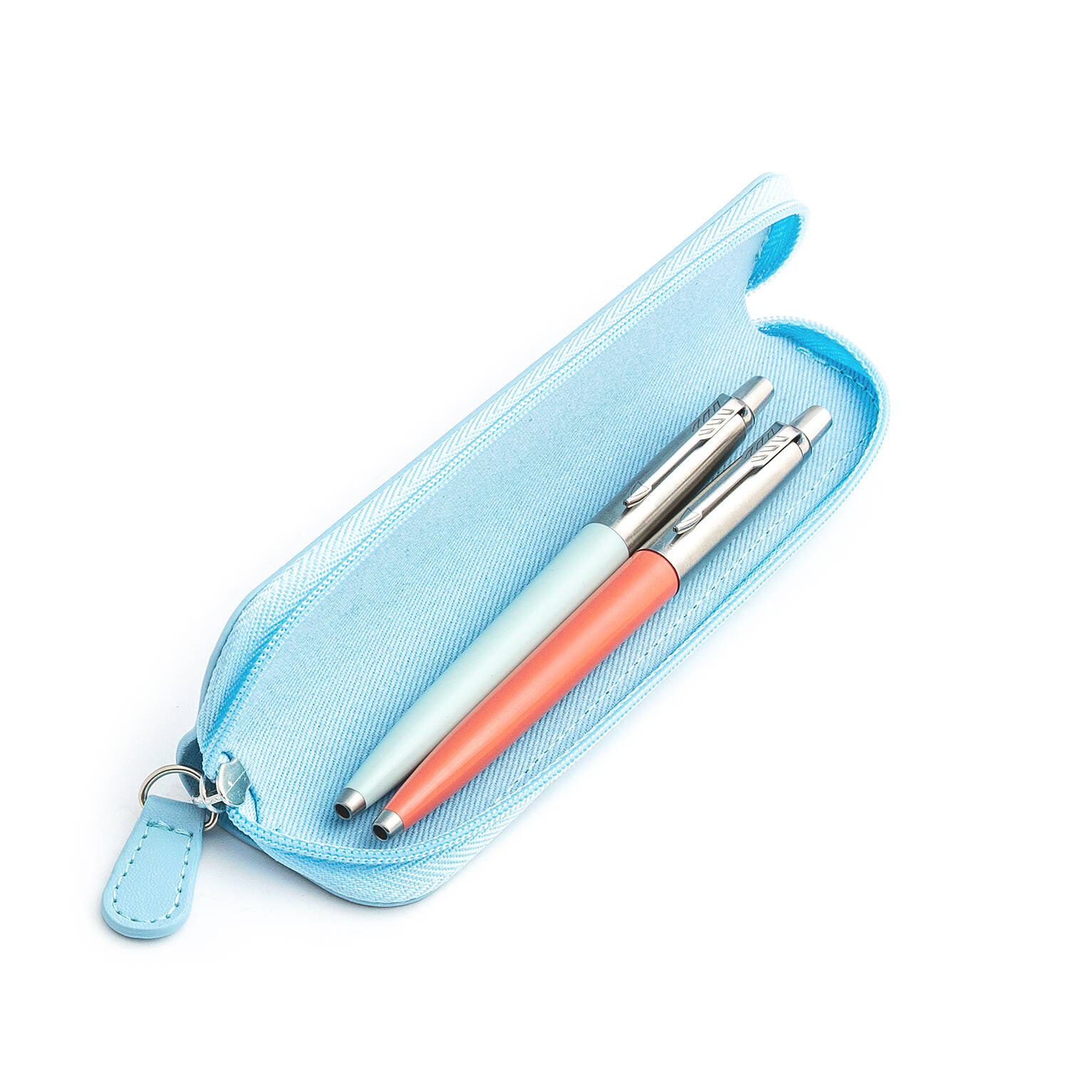 Parker Jotter Originals Pastel Blue ir Coral Tušinukų dovanų rinkinys su mėlynu dėklu