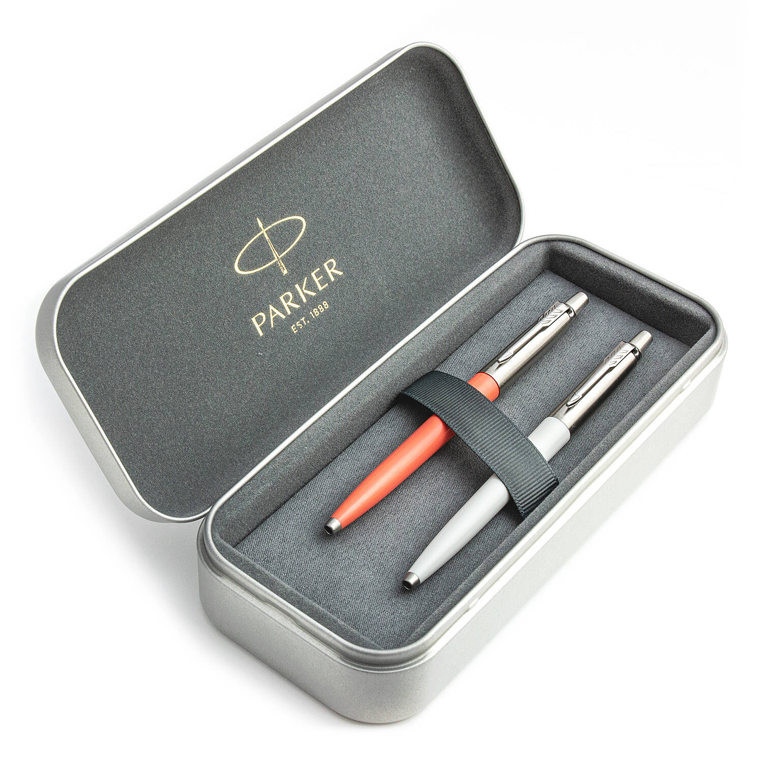 Parker Jotter Originals Coral ir Pearl Tušinukų dovanų rinkinys su metaliniu dėklu