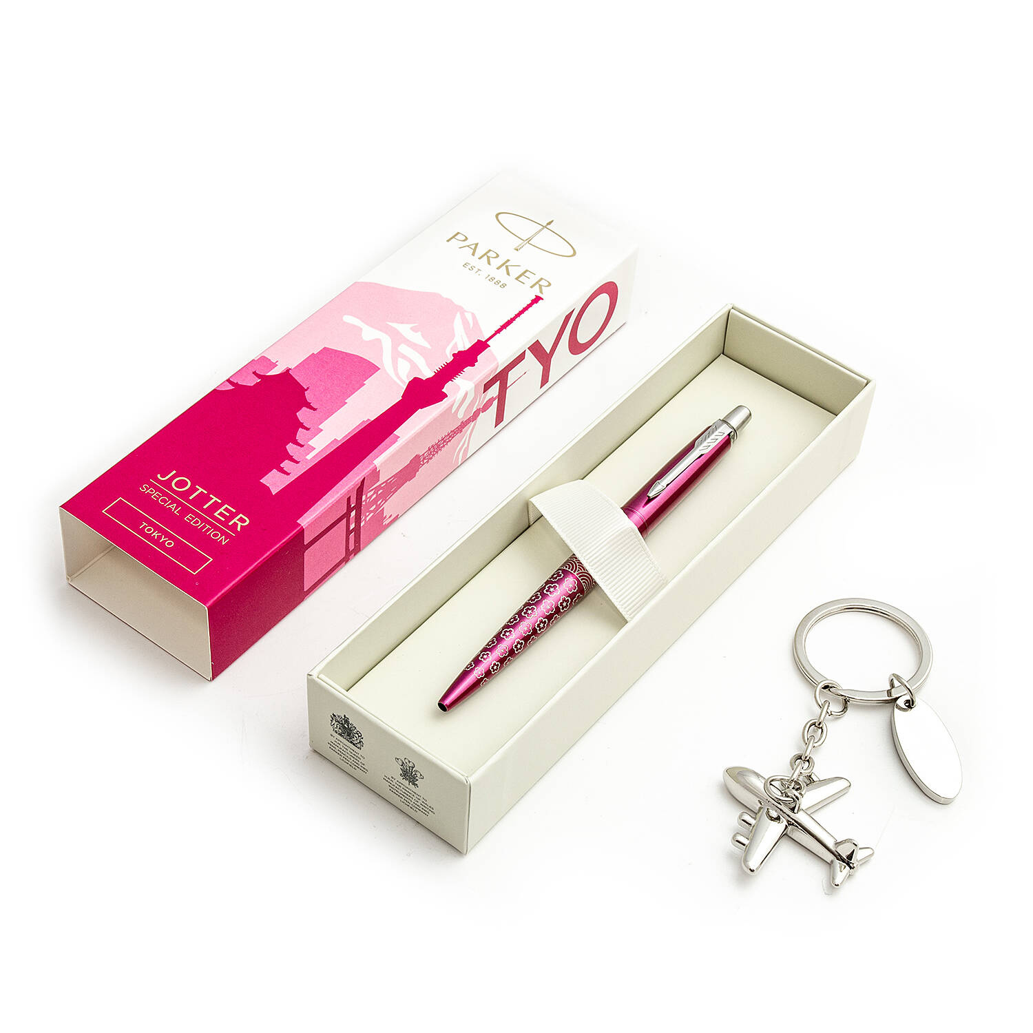 Parker Jotter Global Icons Tokyo Tušinukas su raktų pakabuku lėktuvas su graviravimu