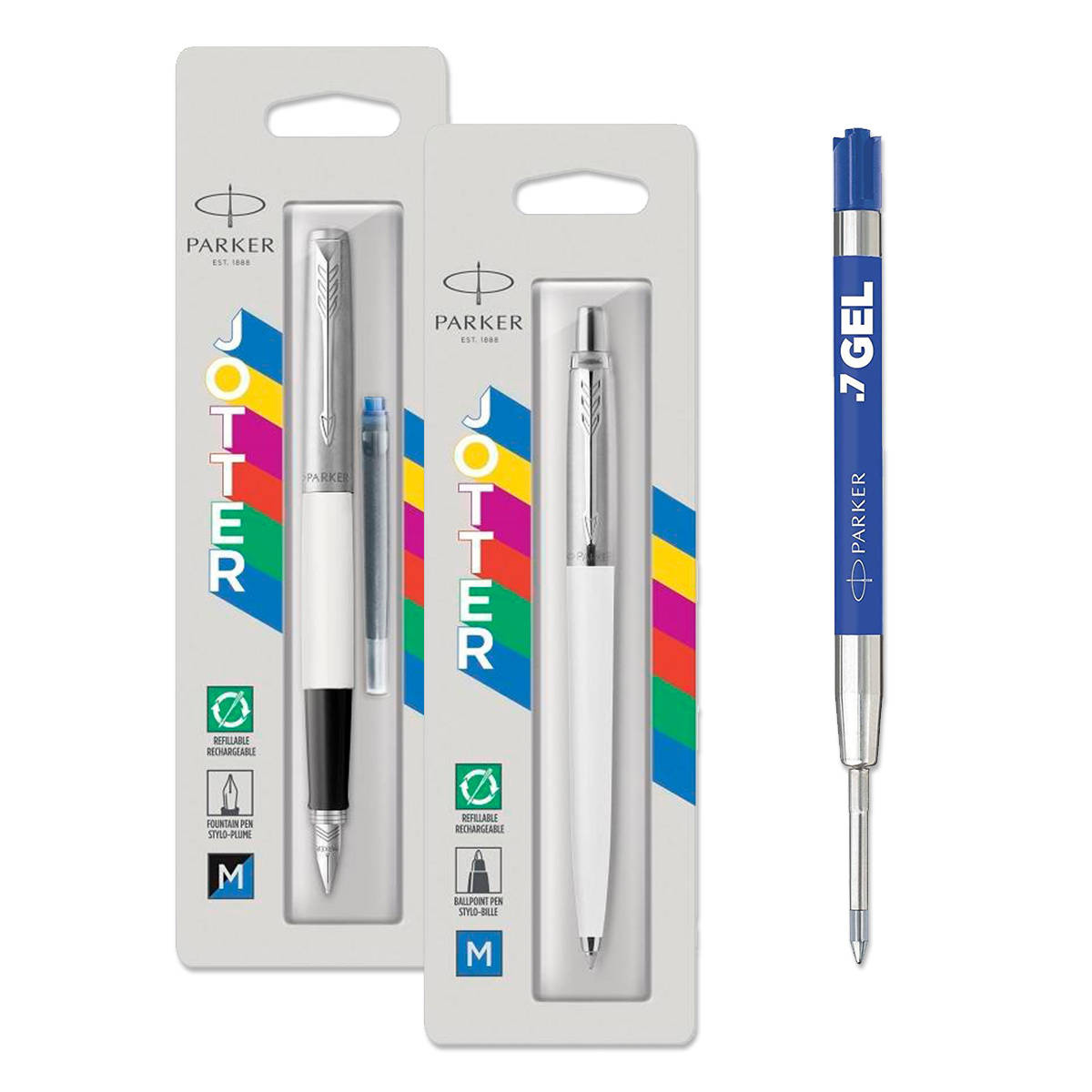 Parker Rinkinys: Jotter Originals White Plunsknakotis + Tušinukas + 1 tušinuko papildymas Economy mėlynas