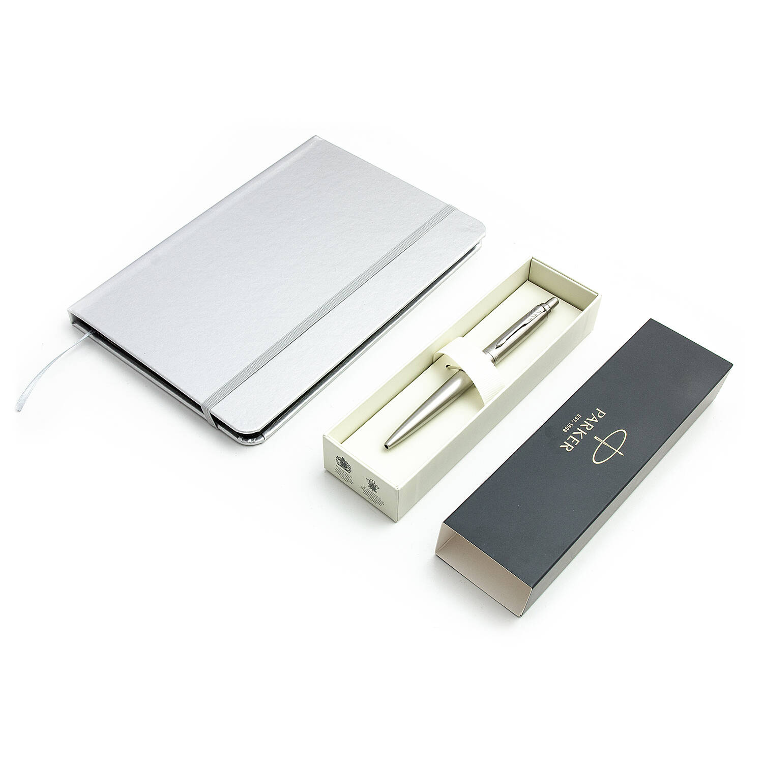 Parker Jotter Monochrome XL Silver CT Tušinuko rinkinys su užrašų knygele