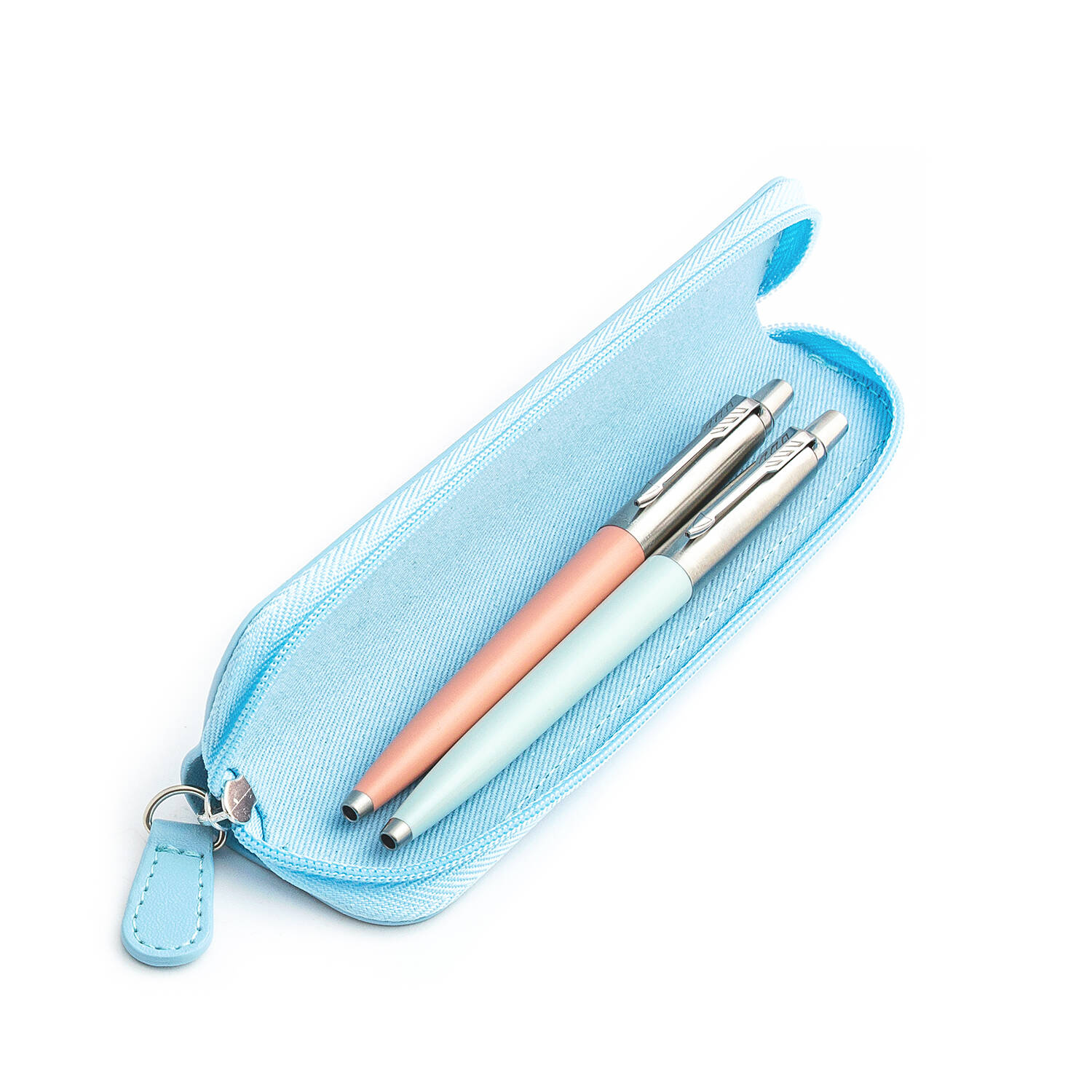 Parker Jotter Originals Powder Pink ir Pastel Blue Tušinukų dovanų rinkinys su mėlynu dėklu