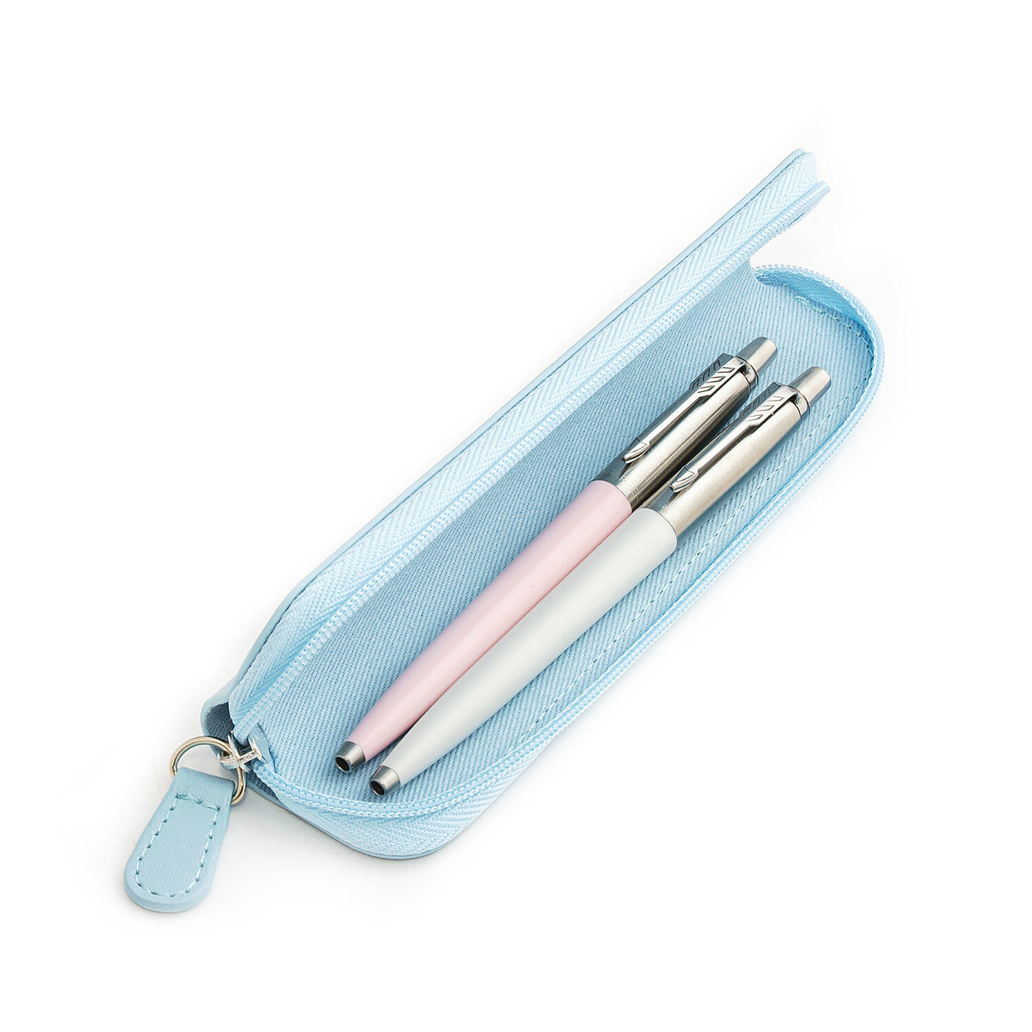 Parker Jotter Originals Pearl ir Pink Tušinukų dovanų rinkinys su mėlynu dėklu