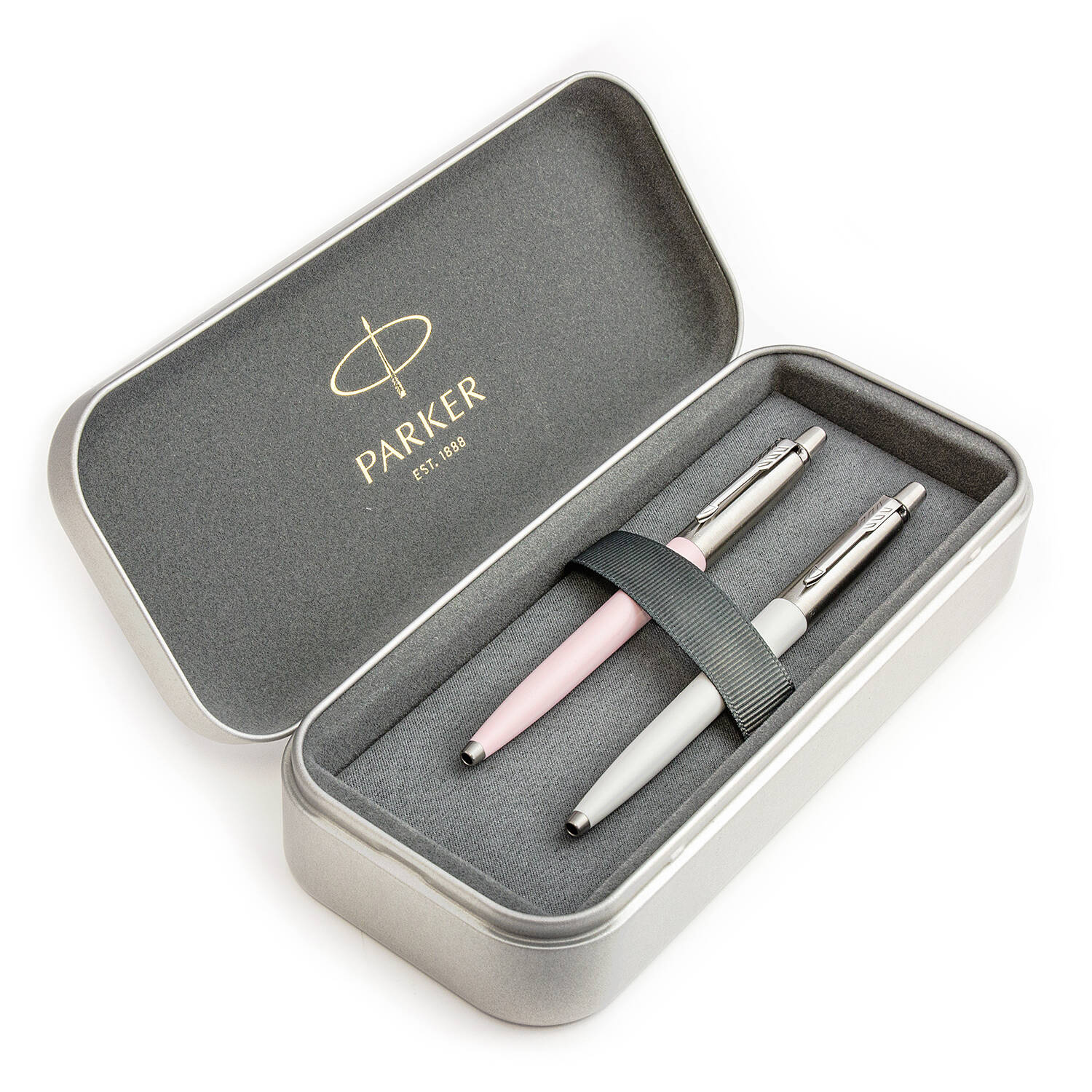Parker Jotter Originals Pearl ir Pink Tušinukų dovanų rinkinys metaliniame dėkle