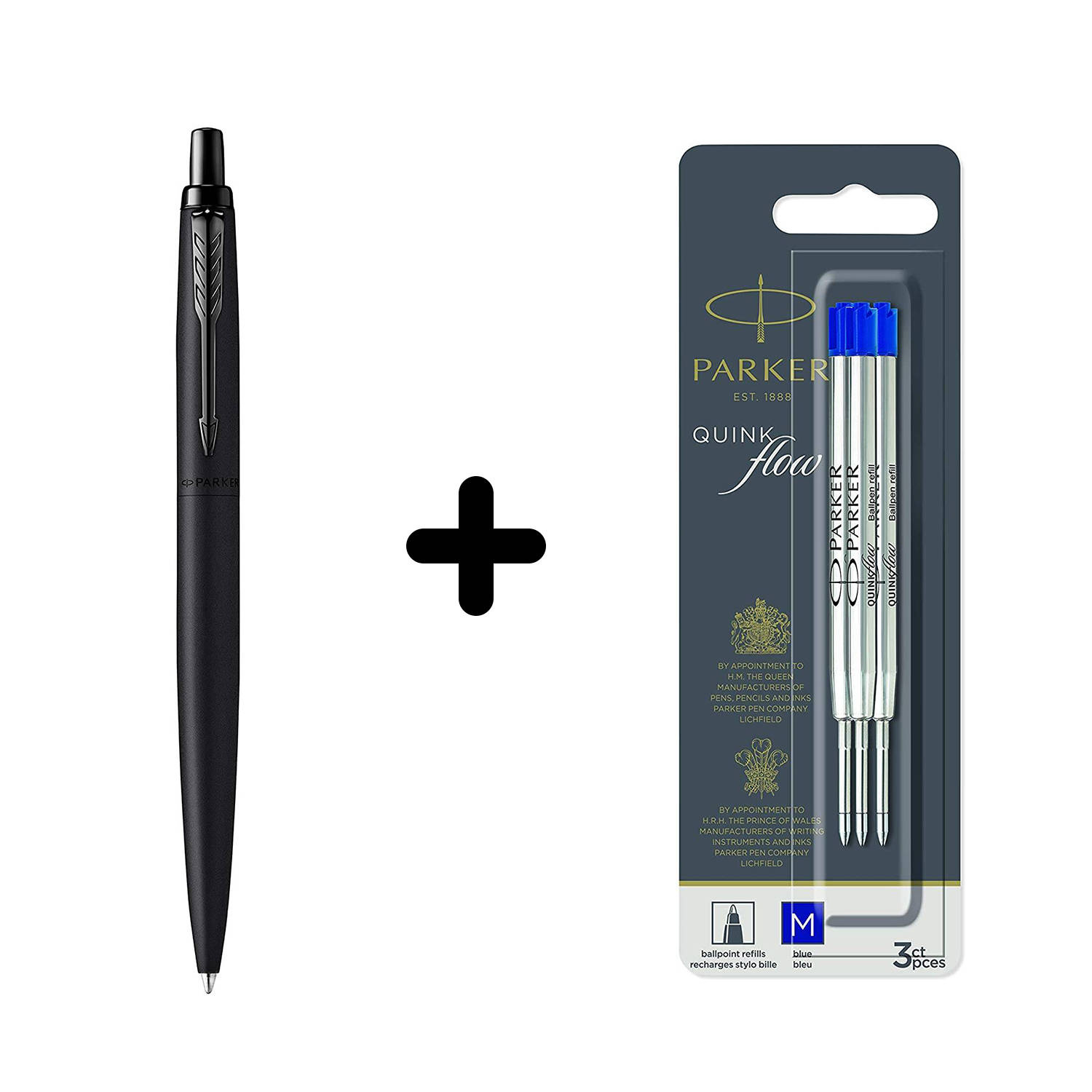 Parker Jotter XL Black BT Tušinukas + mėlynas tušinuko papildymas (M) 3 vnt.