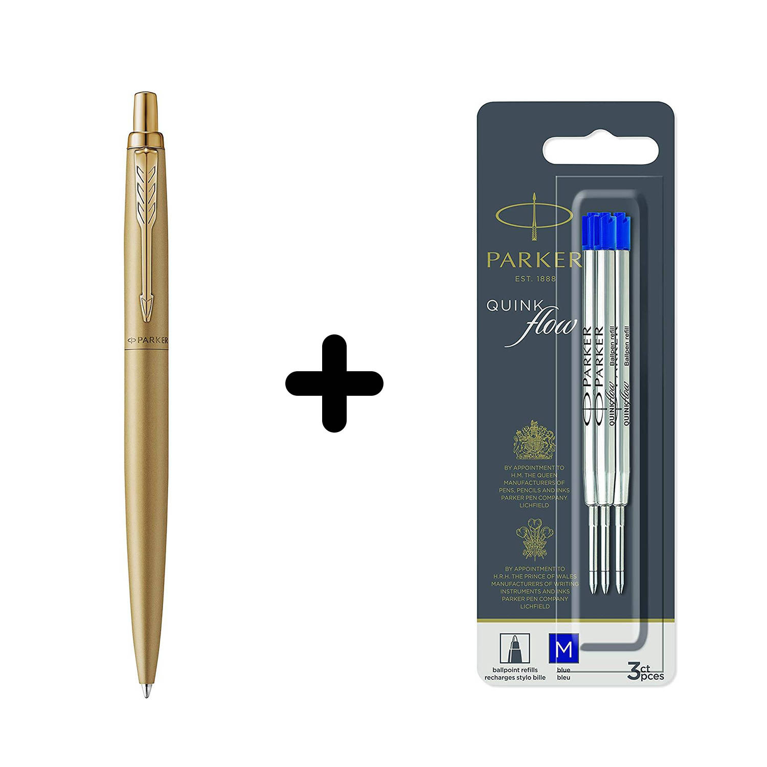 Parker Jotter XL Gold GT Tušinukas + mėlynas tušinuko papildymas (M) 3 vnt.