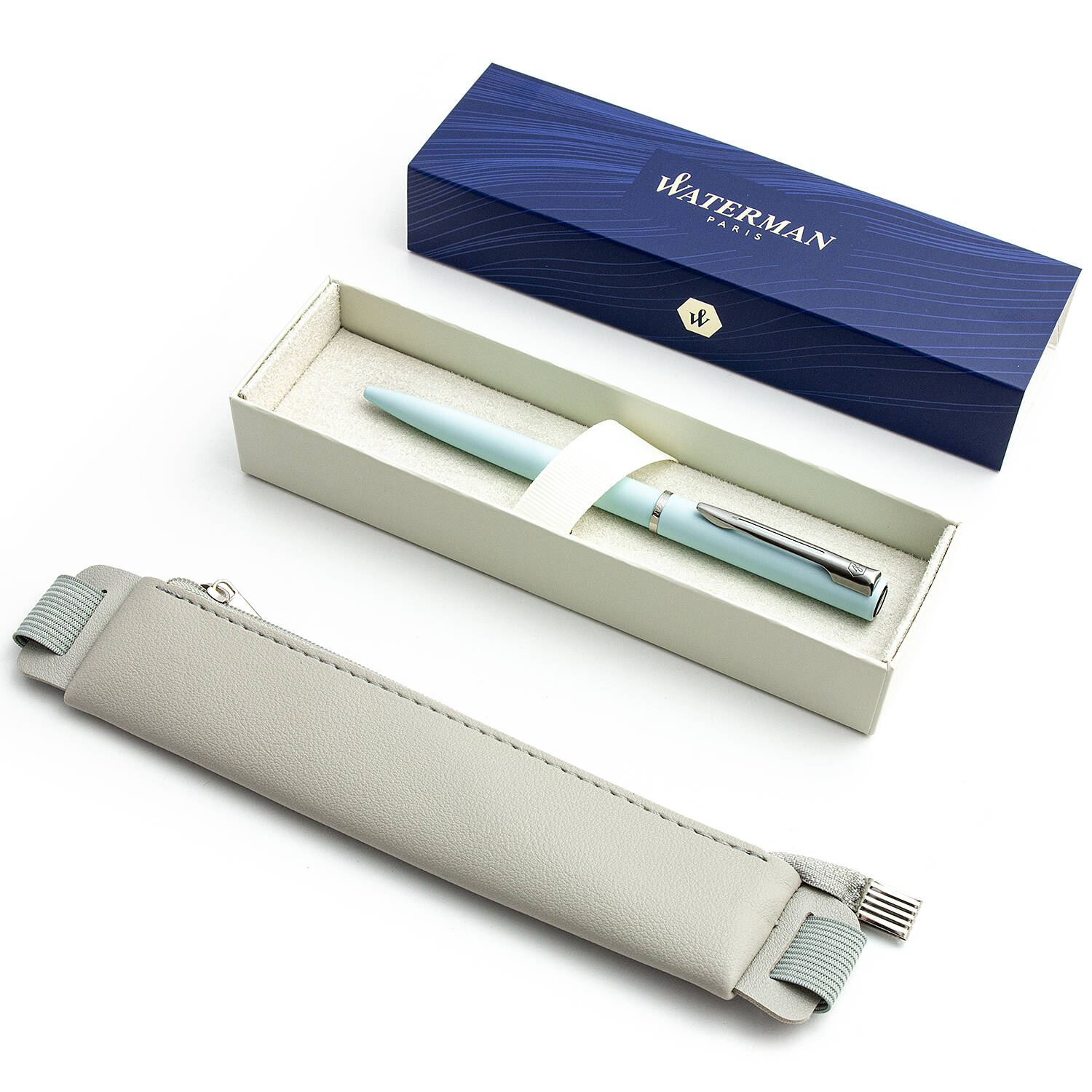 Waterman Allure Pastel Blue Tušinuko rinkinys su pilku dėklu