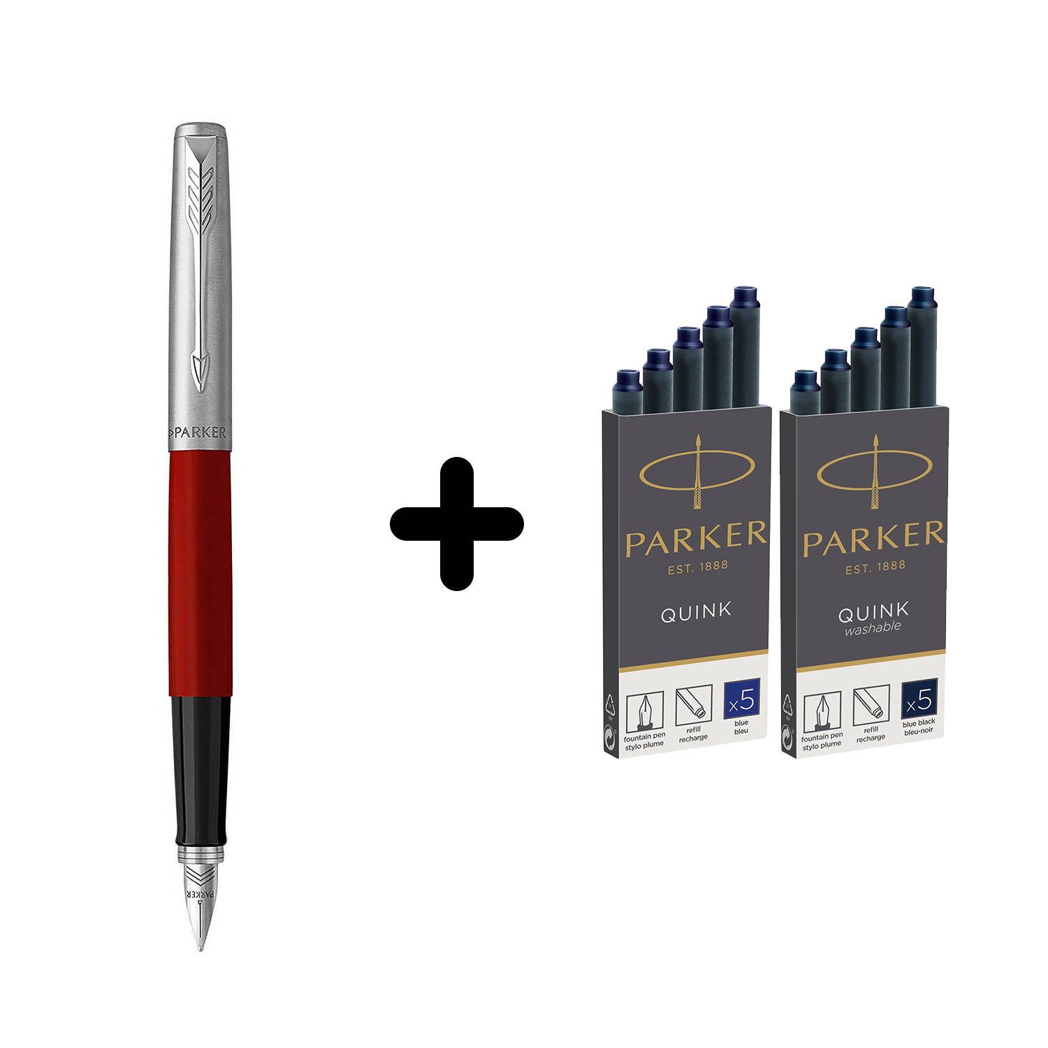 Parker Jotter Originals Red Plunksnakotis + tamsiai mėlynos ir mėlynos Parker kapsulės