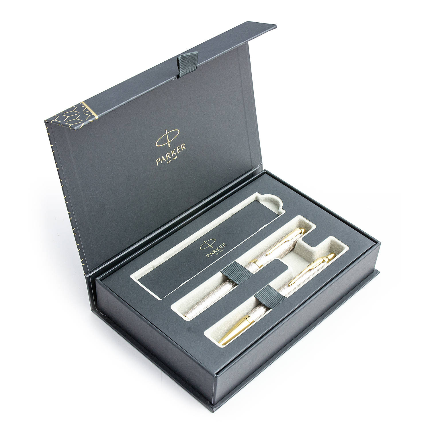 Parker IM Premium Warm Grey Plunksnakočio + Tušinuko rinkinys 1931684 + 1931687 dovanų dėžutėje
