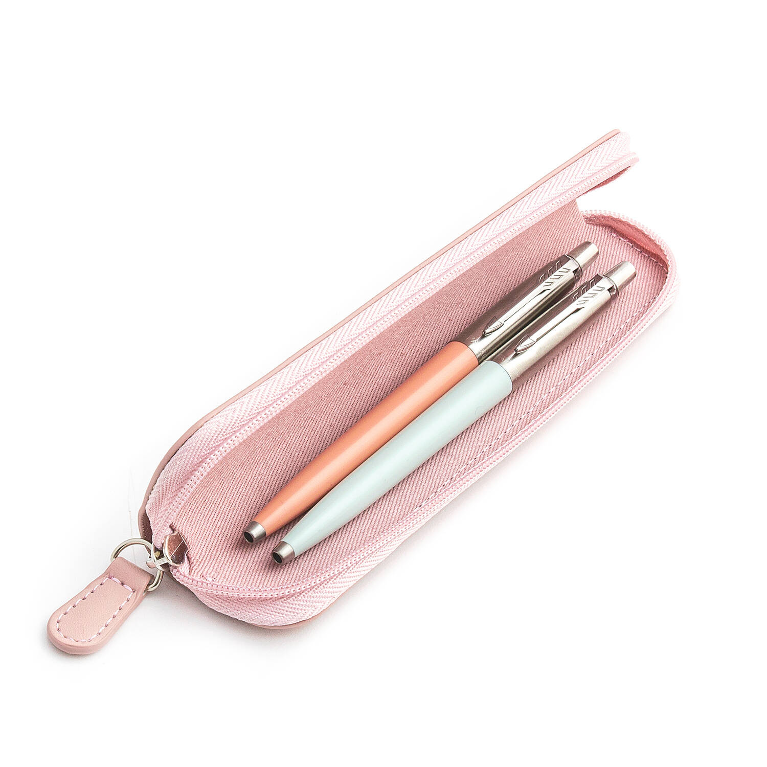 Parker Jotter Originals Powder Pink ir Pastel Blue Tušinukų dovanų rinkinys su rožiniu dėklu
