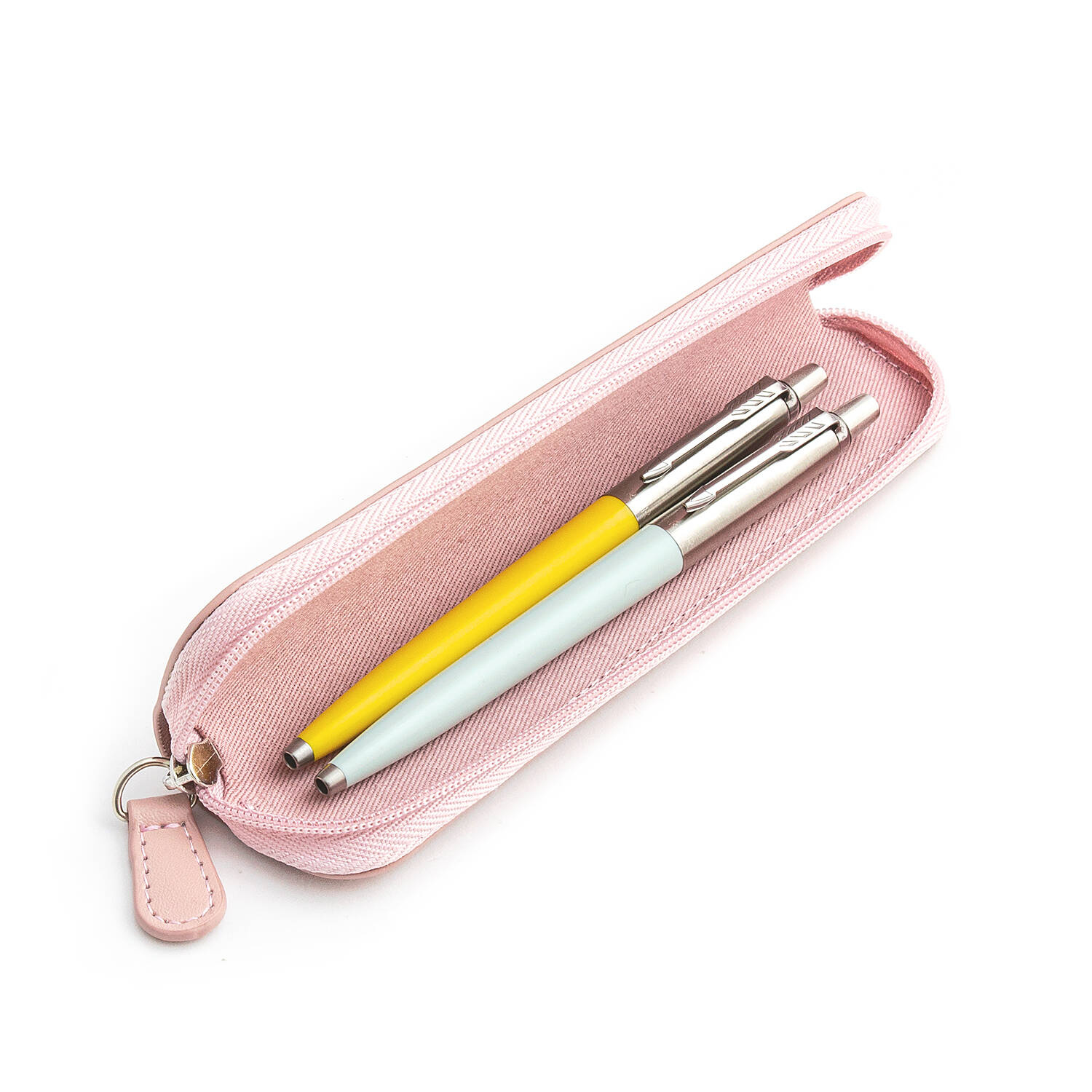 Parker Jotter Originals Yellow ir Pastel Blue Tušinukų dovanų rinkinys su rožiniu dėklu