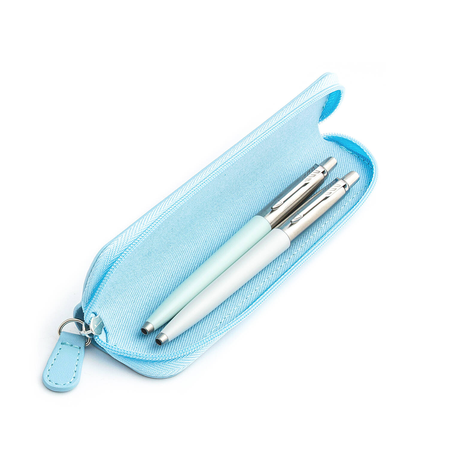 Parker Jotter Originals Pastel Blue and Pearl Tušinukų dovanų rinkinys su mėlynu dėklu