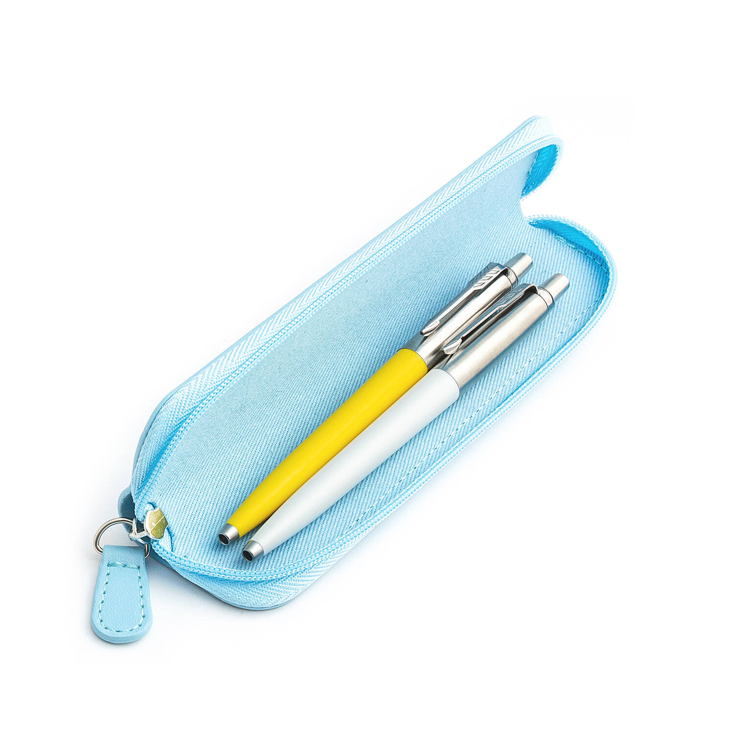 Parker Jotter Originals Yellow ir Pearl Tušinukų dovanų rinkinys su mėlynu dėklu