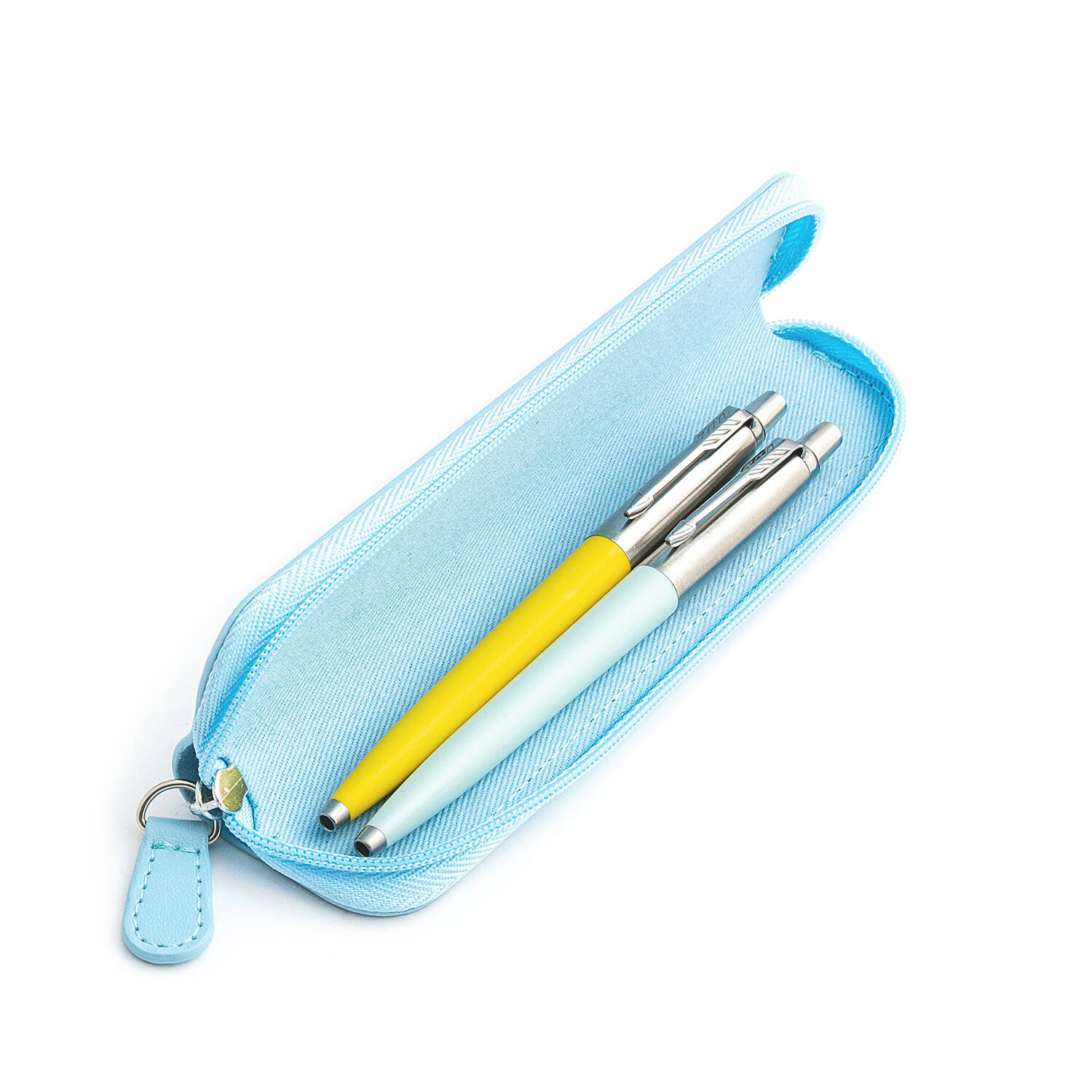 Parker Jotter Originals Yellow ir Pastel Blue Tušinukų dovanų rinkinys su mėlynu dėklu