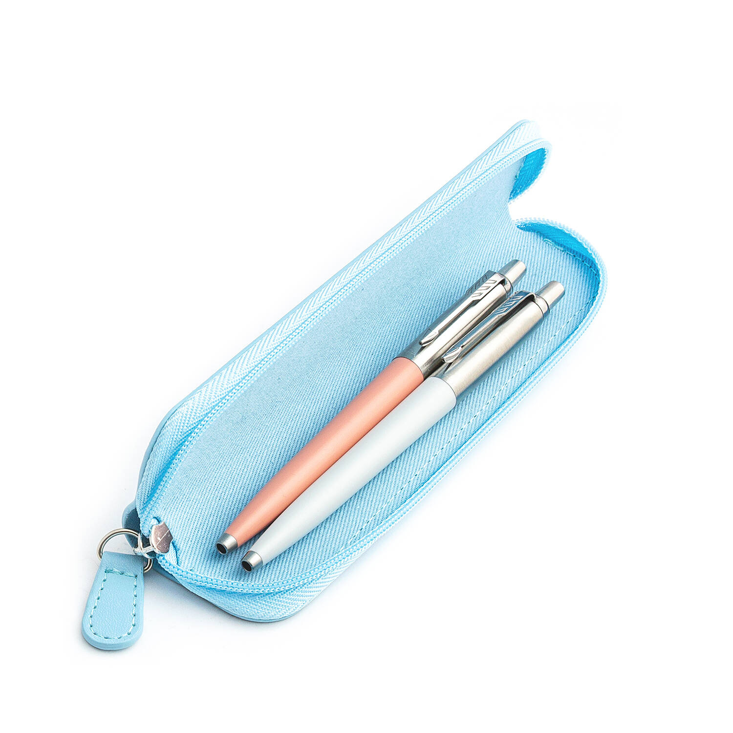 Parker Jotter Originals Powder Pink ir Pearl Tušinukų dovanų rinkinys su mėlynu dėklu