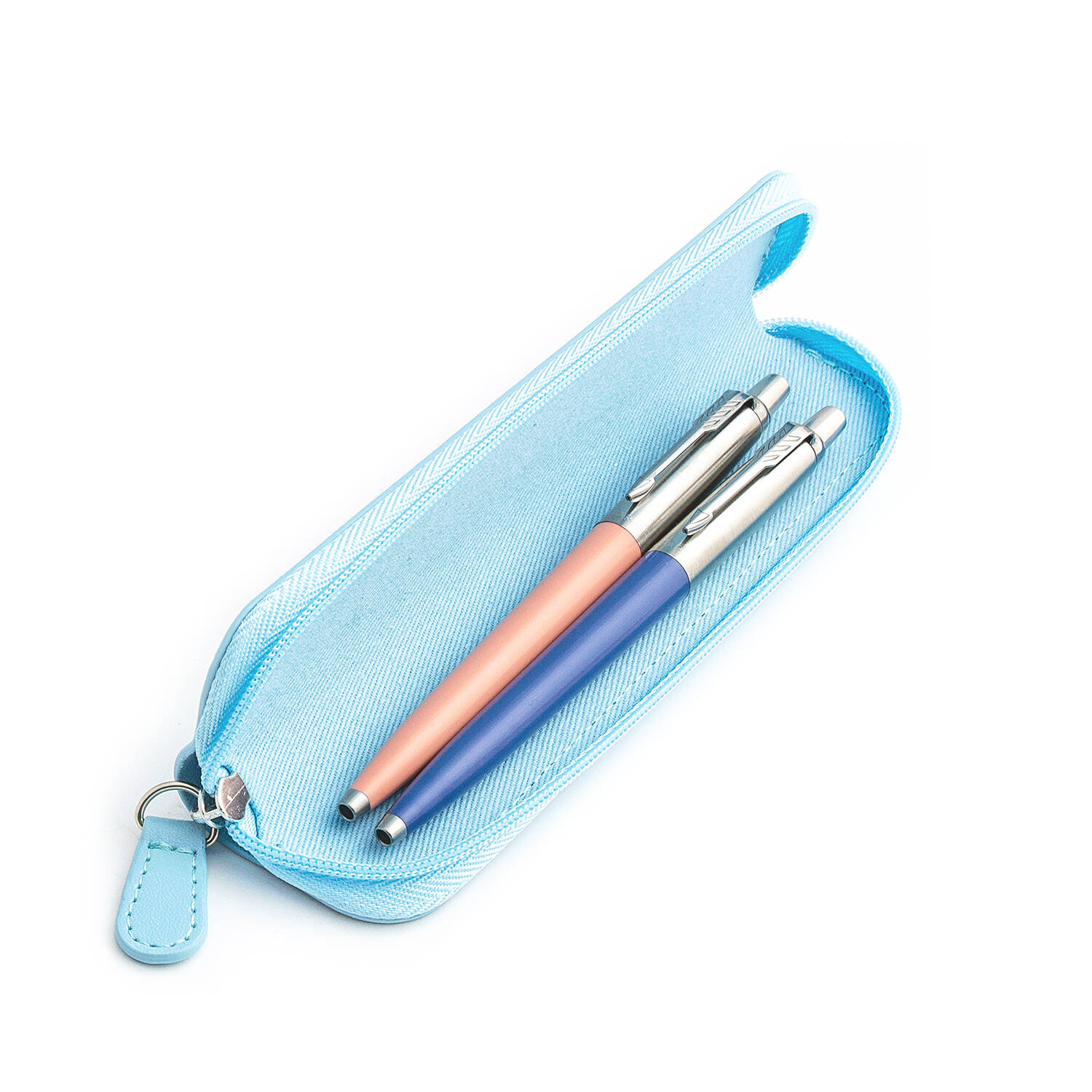 Parker Jotter Originals Powder Pink ir Blue Tušinukų dovanų rinkinys su mėlynu dėklu