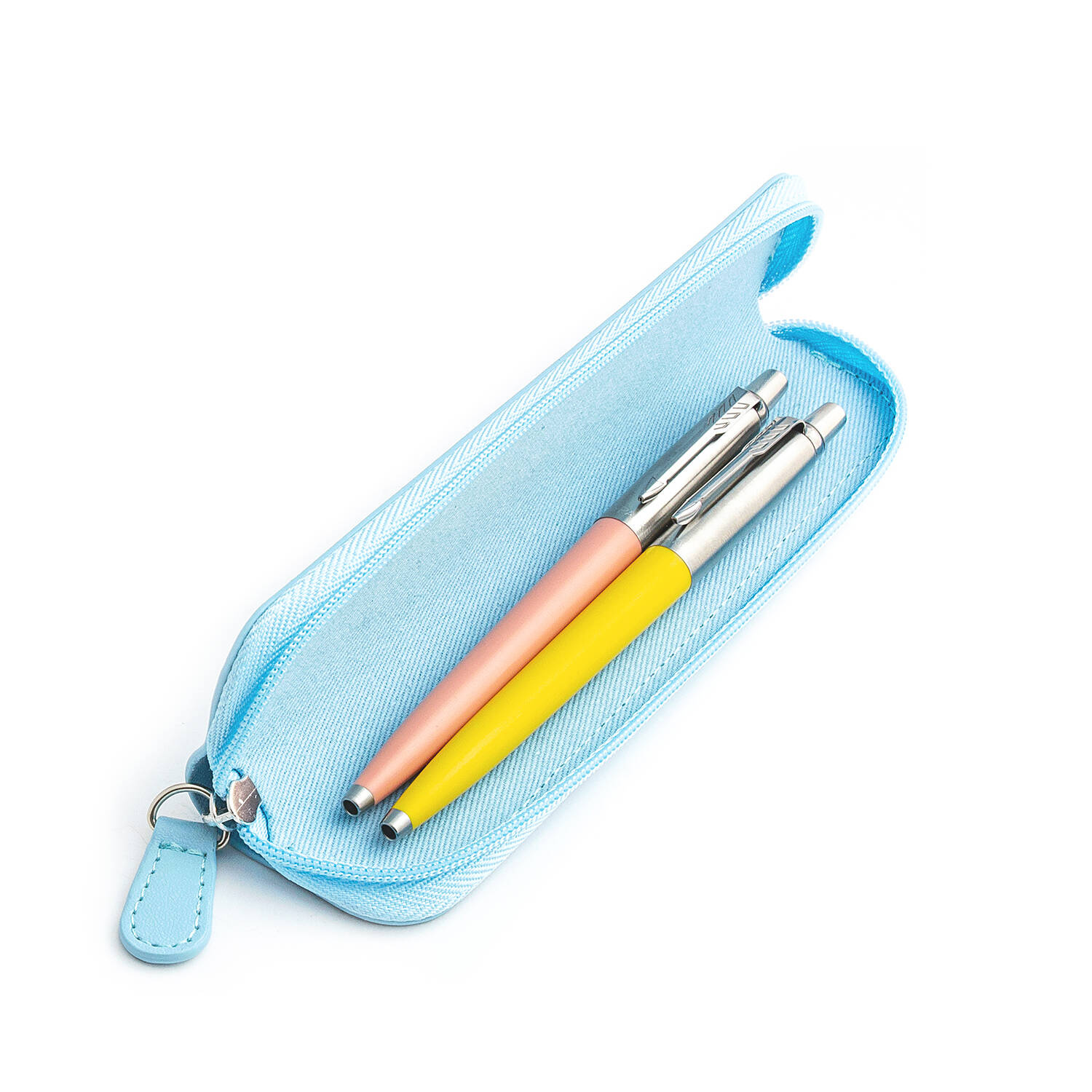 Parker Jotter Originals Pink ir Yellow tušinukų dovanų rinkinys su mėlynu dėklu