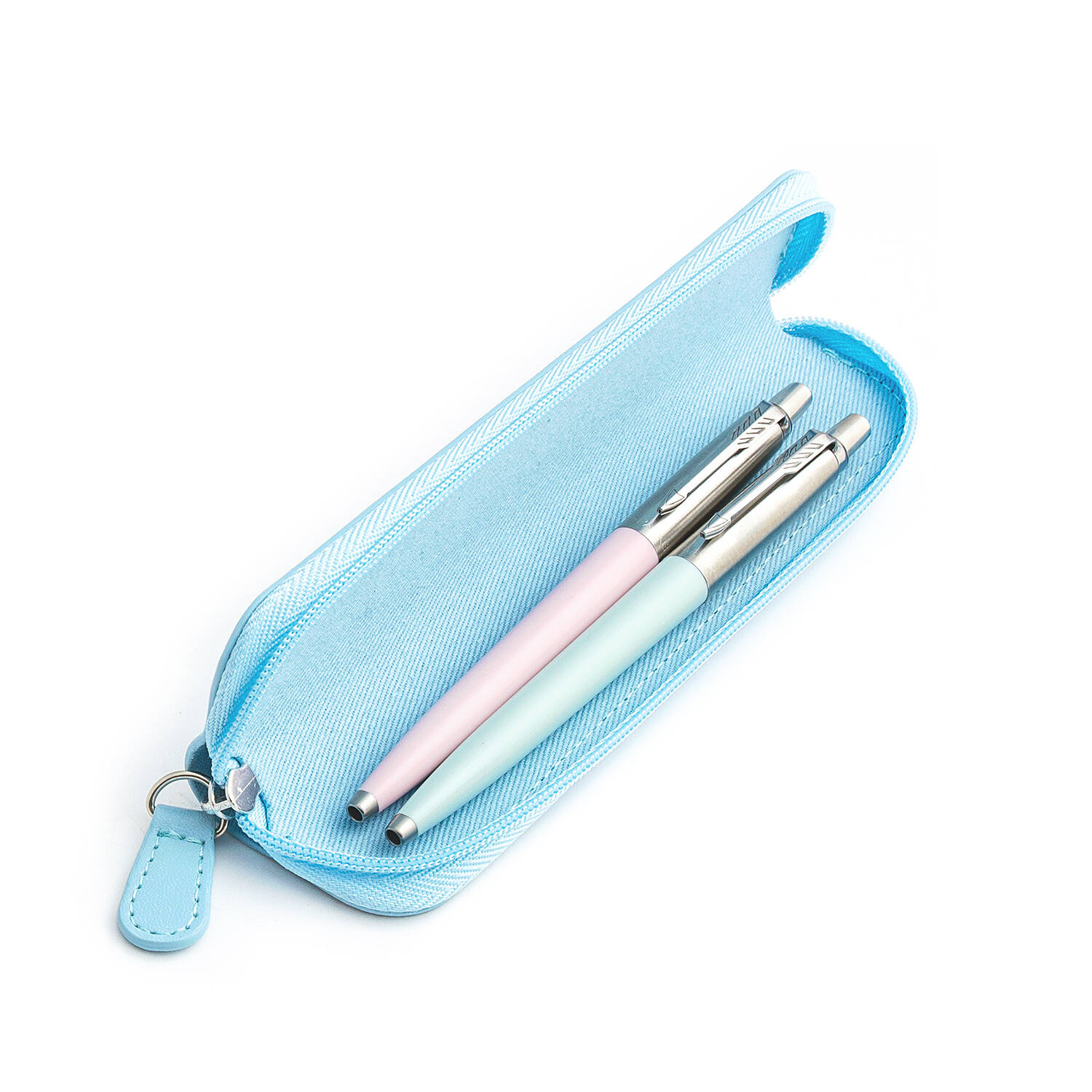 Parker Jotter Originals Pink ir Pastel Blue Tušinukų dovanų rinkinys su mėlynu dėklu