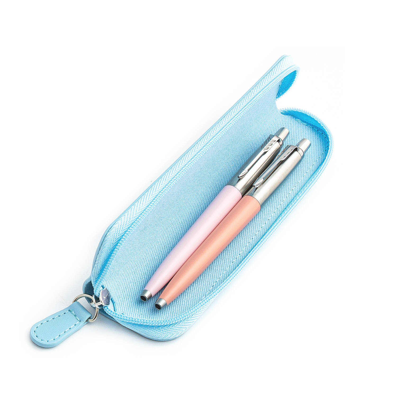 Parker Jotter Originals Pink ir Powder Pink Tušinukų dovanų rinkinys su mėlynu dėklu