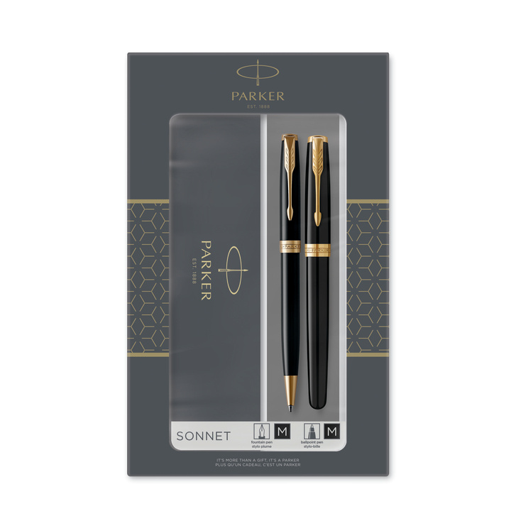 Parker Sonnet Black GT rašiklio ir tušinukų rinkinys su dovanų maišeliu ir dėklu