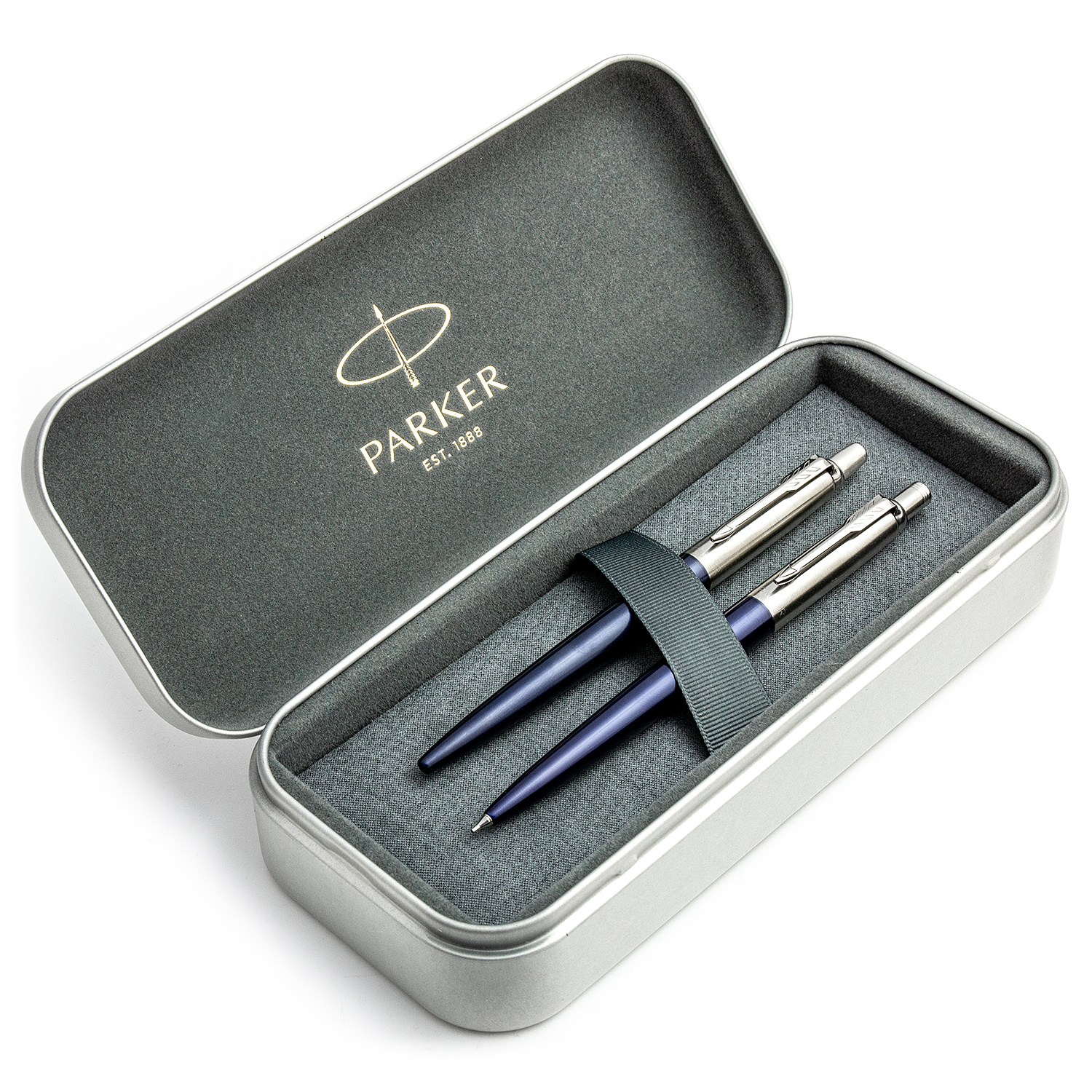 Parker Jotter Royal Blue CT rašiklio ir pieštukų rinkinys metalinėje dėžutėje