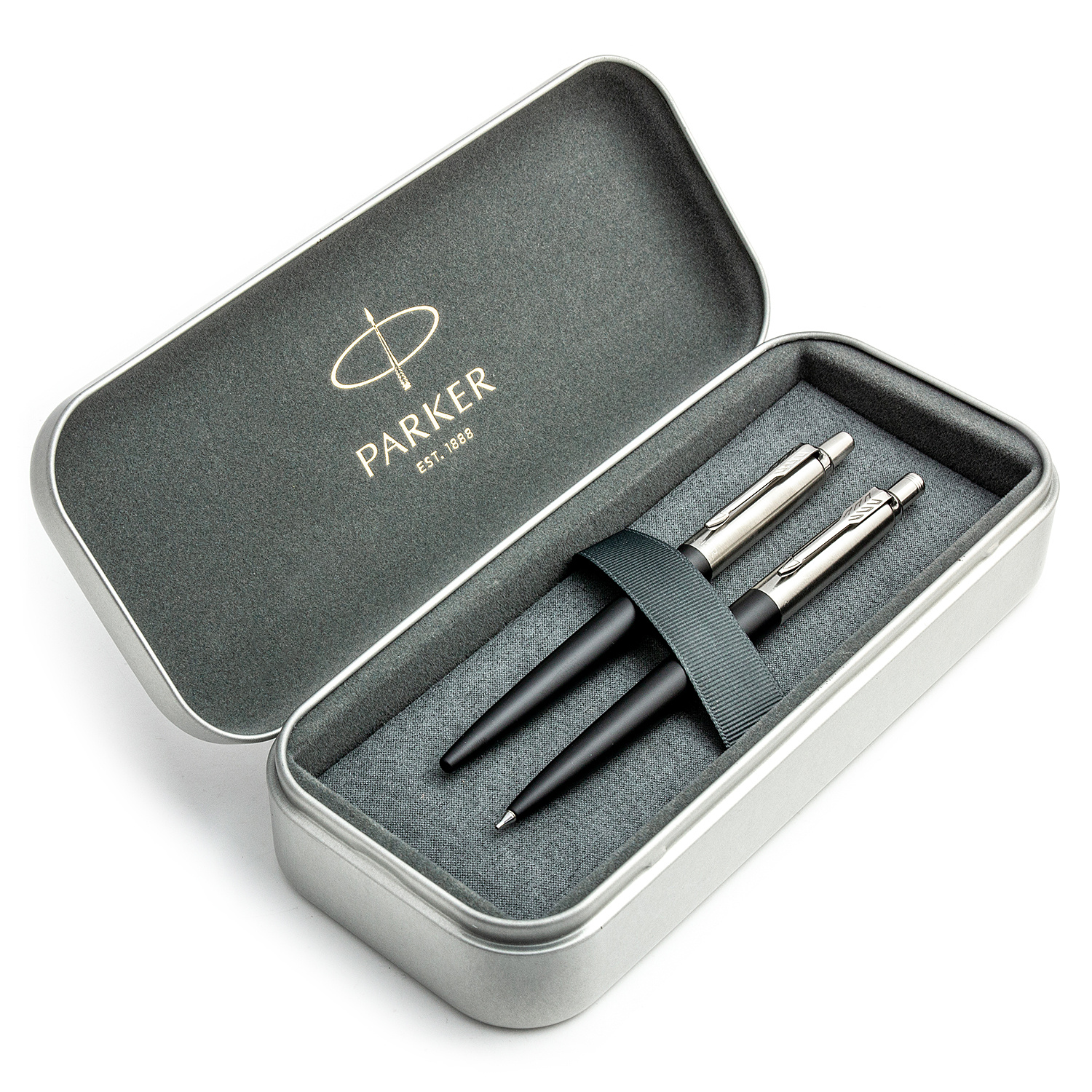 Parker Jotter Bond Street Black CT rašiklio ir pieštukų rinkinys metalinėje dėžutėje