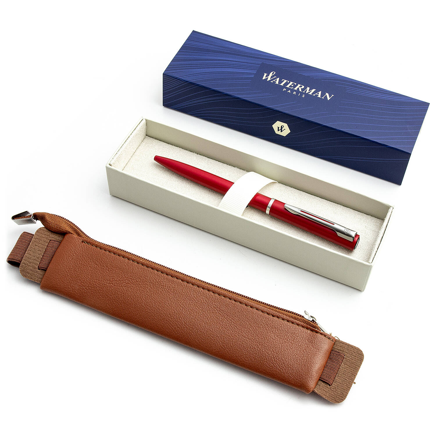 Waterman Allure Red Tušinuko rinkinys su rudu dėklu