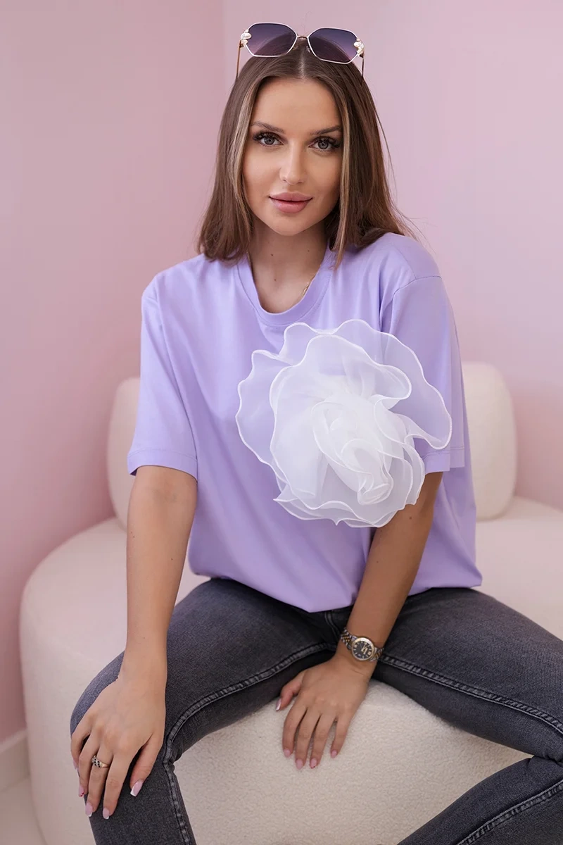Moteriška violetinė palaidinė su gėlė Dekor