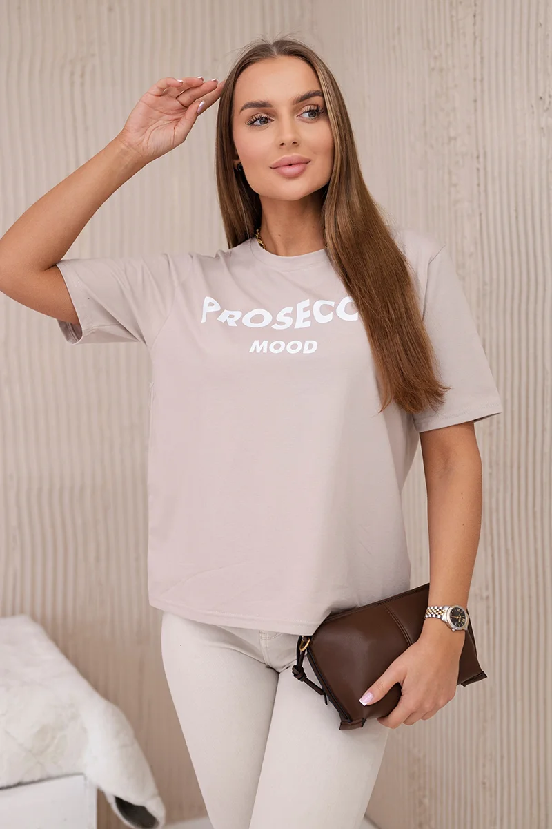 Moteriški smėlio spalvos marškinėliai Prosecco