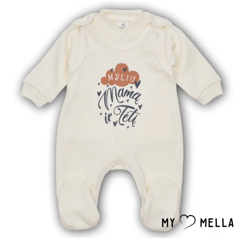 Šliaužtinukai ir marškinėliai "Myliu", gelsvi, 56-62cm. : Dydžiai - 56, Spalva - Smėlinė