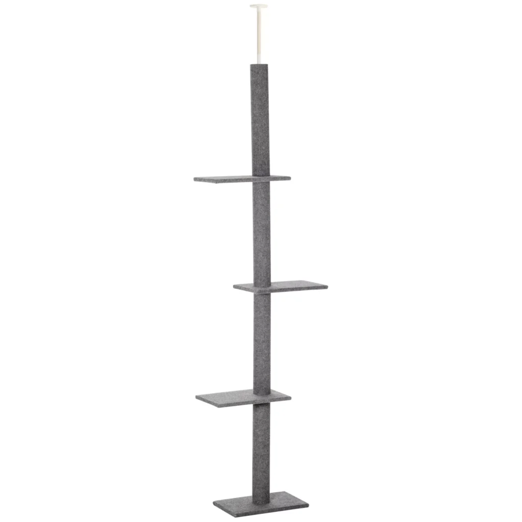 Reguliuojamo aukščio draskyklė katėms, žaidimų medis, pilkas, 43x27x228-260cm