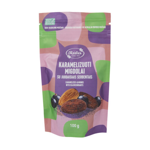 Rūta Karamelizuoti migdolai su juod. serbentais 100g