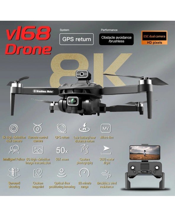 2024 m. naujas V168 originalus GPS dronas 5G profesionalus 8K HD oro fotografijos dvigubos kameros įvairiakryptis