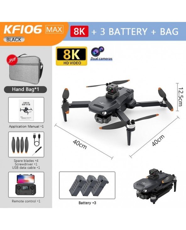 KF106 Max Drone 8K Professional 5G WIFI HD dviguba kamera, 3 ašių karkasinis variklis, apsaugantis nuo virpesių