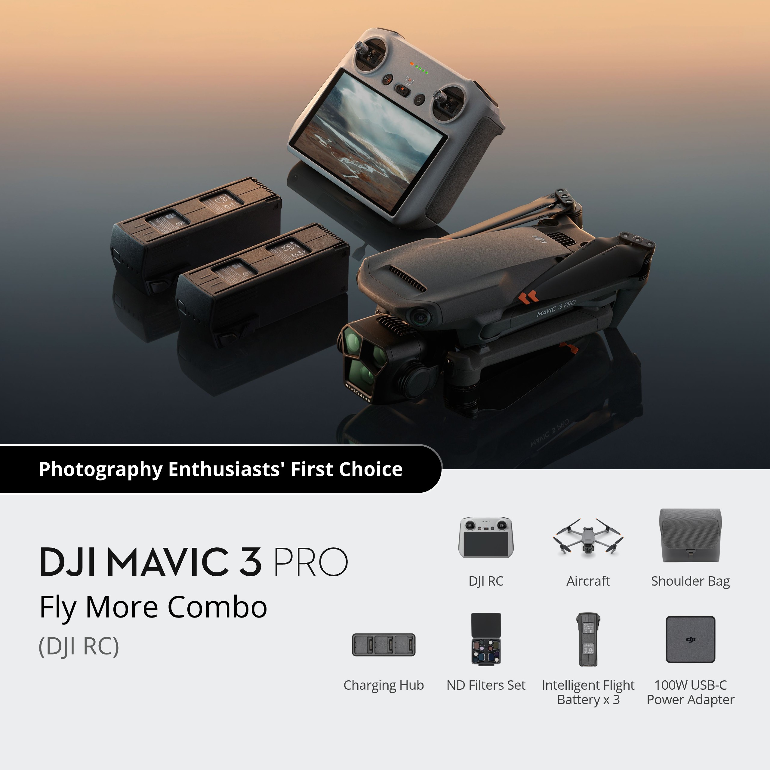 DJI Mavic 3 Pro Fly More Combo dronas su DJI RC pultu