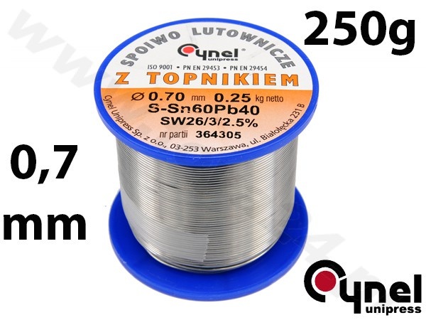 Lydmetalio viela Ø 0,70mm. 250g su fliusu (76807)